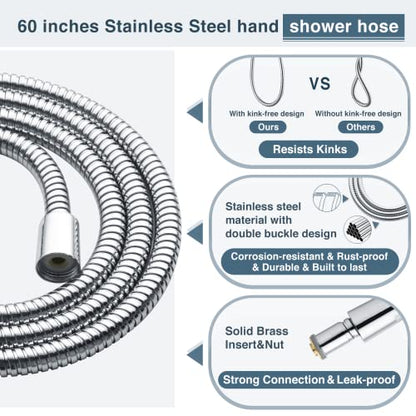 BRIGHT SHOWERS High Pressure Dual Shower Head Combo, Handheld Showerhead Rainfall Shower Head Set with Black Face, 60 Inch Long Stainless Steel Shower Hose, Chrome - color: Chrome, size: 1.8 Gallon Per Minute