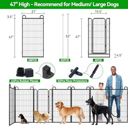 Dog Playpen Outdoor 32 Piece Panels Heavy Duty Dog Fence 47" Height Anti-Rust with Doors Portable for RV Camping Yard, Total 71FT, 406 Sq.ft, Snowy Black - style: 27"W x 47"H