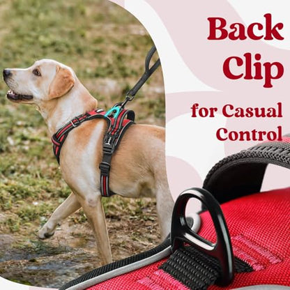 rabbitgoo Dog Harness Medium Sized, No Pull Pet Harness with 3 Buckles, Adjustable Soft Padded Vest with Control Handle, Walking Reflective Pet Vest for Medium Dogs, Red, M - color: Red, size: Medium