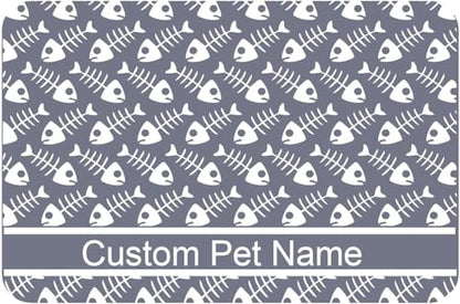 Personalized Dog Cat Food Mat PU Non-Slip at The Bottom Dog Bowl Mat Dog Mat for Food and Water Custom Pet Dog Food Mats for Floors Waterproof (Fish Bone) - color: fish bone