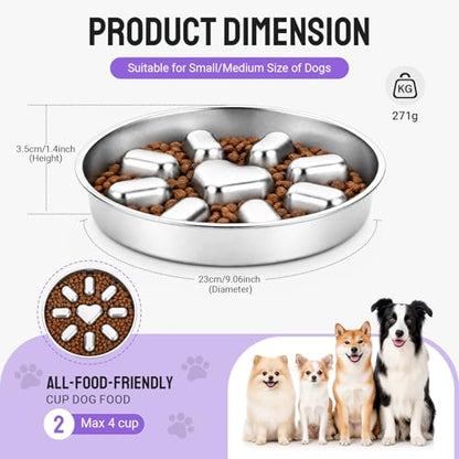 2 Pcs Slow Feeder Dog Bowl, 2 Cups Stainless Steel Dog Slow Feeder Food Bowl for Puzzle Maze Medium Small Dogs or Cat to Eat Slowly, Pet Supplies Dishwasher Safe