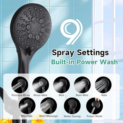 BRIGHT SHOWERS High Pressure Shower Head with Handheld, 9 Spray Settings Showerhead Built in Power Wash to Clean Tub and Pets, Extra Long 69" Hose, Adjustable Bracket, Oil-Rubbed Bronze - color: Oil Rubbed Bronze, style: 1.8 GPM | 9 Modes