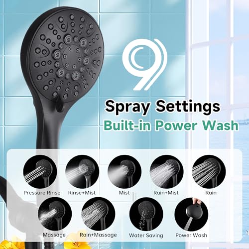 BRIGHT SHOWERS High Pressure Shower Head with Handheld, 9 Spray Settings Showerhead Built in Power Wash to Clean Tub and Pets, Extra Long 69" Hose, Adjustable Bracket, Oil-Rubbed Bronze - color: Oil Rubbed Bronze, style: 2.5 GPM | 9 Modes