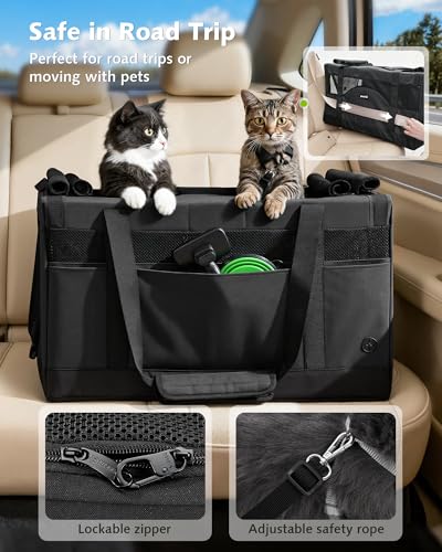 Pecute Dual Compartment Pet Carrier for Multi-Cat Families & Small Dog Owners, Collapsible Dog Crate with Reinforced Steel Frame, Car Safety Design for Travel, Vet Visits & Home Use, Dark Gray - color: Dark Gray