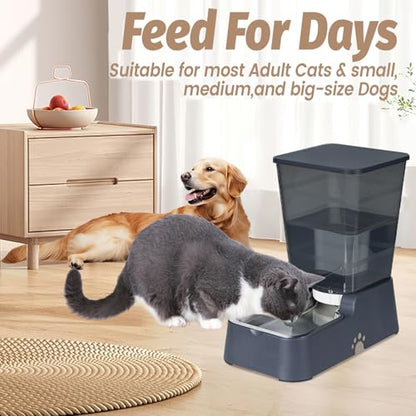 Automatic 5.4L/1.4Gal Pet Waterer, Pet Automatic Dog Water Dispenser Gravity Stainless Steel Water Feeder, Large Capacity Feeding Bowls for Cats and Medium & Large-Sized Dogs - color: Black, size: Water Only
