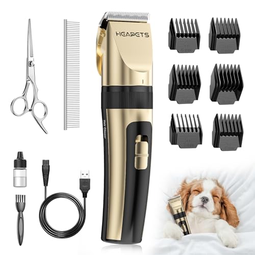 HEAPETS Dog Grooming Clippers, Low Noise, Electric Quiet, Adjustable Clipper Comb, Rechargeable Cordless Dog Hair Clippers for Dogs Cats Pets, Gold - color: Gold