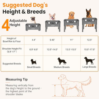 URPOWER 3-in-1 Elevated Dog Bowls - Mess Proof Double Deck 4 Height Adjustable Raised Stand with 2 Stainless Steel Food Bowls & Licking Plate for Small, Medium & Large Dogs - color: Grey, size: Large