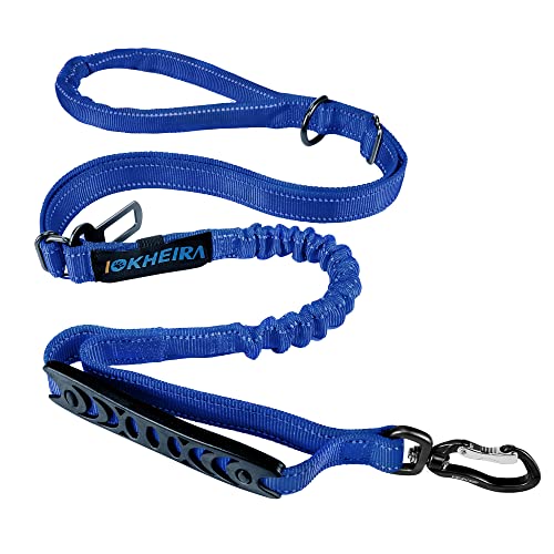 IOKHEIRA Multifunctional Dog Leash for Large & Medium Dogs, Adjustable with Car Seatbelt, 4-6 FT Strong Bungee (Blue) - color: Blue