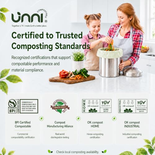 UNNI Compostable Trash Bags, 4 Gallon / 15 Liter, 100 Count, Extra Thick 0.75 mil Small Kitchen Food Scrap Bin Liners, Certified by BPI, CMA & OK compost HOME, Meets the ASTM D6400 Standard - size: 100 Count (Pack of 1), style: 4 Gallon