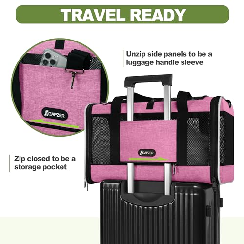 GAPZER Cat Carrier 18x11x11 Delta Airline Approved, Easy Load Soft Pet Plane Travel Bag 15 pounds, Teacup Dog Crate 12 lbs, Yorkie Kennel Carrying Case, Kitten Toy Poodle Mesh Cage up to 20lbs Pink - color: Pink