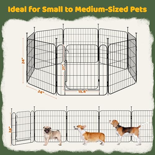 Yaheetech Expandable Dog Playpen, 8 Panel 24 inch Puppy Playpen with Door Indoor/Outdoor Pet Fence for Small Medium Dogs - size: 24 inch