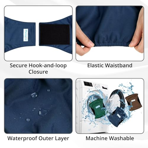 Paw Legend Washable Dogs Diapers Male Dog Belly Bands for Male Dogs Diapers Reusable Puppy & Doggie Diapers Male - color: Brown, Navy, Dark Green, size: X-Small