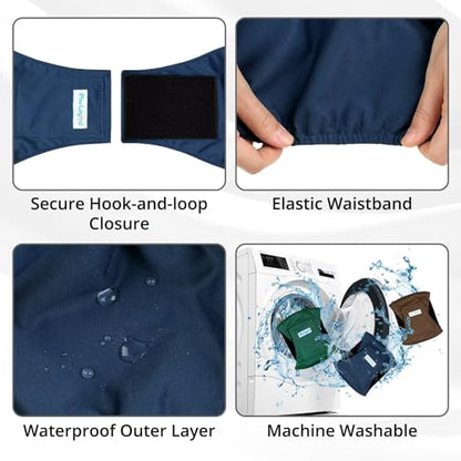 Paw Legend Washable Dogs Diapers Male Dog Belly Bands for Male Dogs Diapers Reusable Puppy & Doggie Diapers Male - color: Brown, Navy, Dark Green, size: X-Small