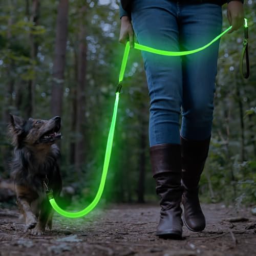 Colaseeme LED Light Up Dog Leash, USB Rechargeable (6FT,Green) | Glow in dark, reflective, USB-C rechargeable, bright LED for night safety, fits medium to large dogs - color: Green, size: 6FT