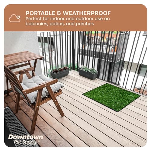 Downtown Pet Supply Dog Grass Pad with Tray, 20 x 25 - Outdoor and Indoor Potty System for Dogs with Replaceable Synthetic Grass Pee Turf - Portable and Waterproof Turf Dog Potty - size: 20" x 25"