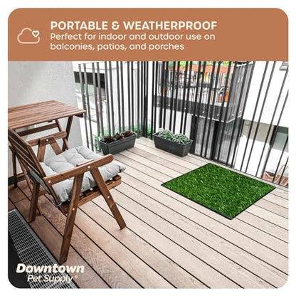 Downtown Pet Supply Dog Grass Pad with Tray, 20 x 25 - Outdoor and Indoor Potty System for Dogs with Replaceable Synthetic Grass Pee Turf - Portable and Waterproof Turf Dog Potty - size: 20" x 25"