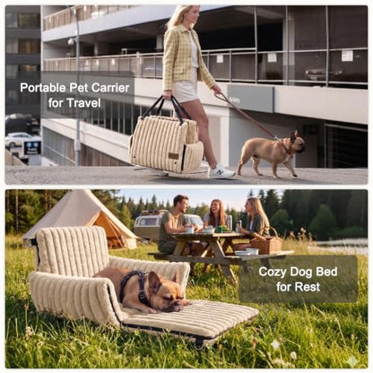 MIXJOY Dog Car Seat for Small/Medium Dogs up to 25 lbs, Multi-Functional Dog Carrier for Car with Detachable Washable Cover, Pet Travel Bed with Clip-On Safety Leash, Brown - color: Brown