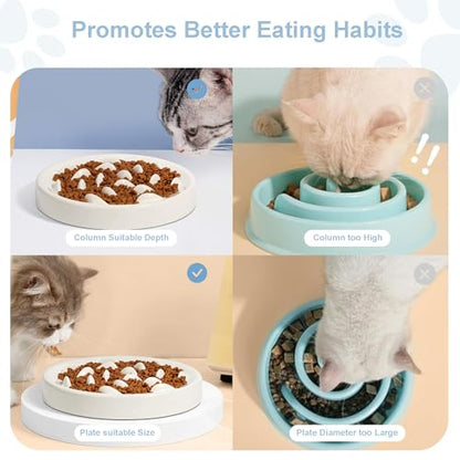 Slow Feeder Bowl for Cats and Small Dogs,Cilkus Fish Pool Design, Fun Interactive Bloat Stop Puzzle Feeder Bowl Healthy Eating Diet Made of Melamine Food Grade Material Dishwasher Safe (White) - color: White