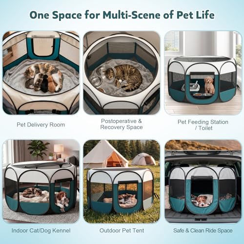 Portable Cat Playpen for Indoor Enclosed: Foldable Pet Playpen for Cat Small Dog Indoor Outdoor with Zipper Top Cover - Pop Up Puppy Kitten Tent Crates Cage Kennel with Carrying Case (Blue/White) - style: S [28.7" × 28.7" × 16.9"]