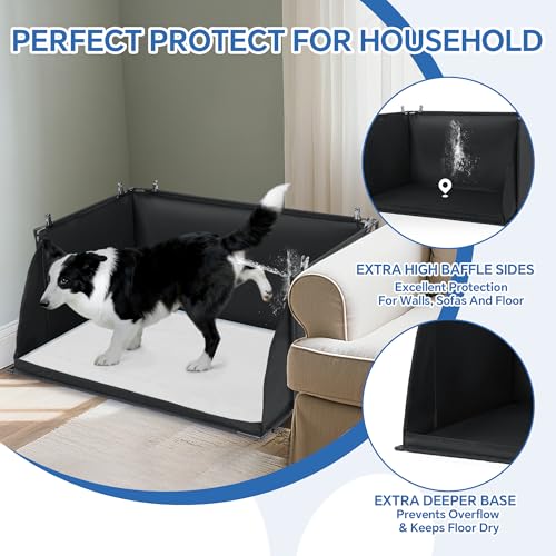 MABOZOO Dog Pee Pad Holder with High Walls, Foldable Dog Litter Box Pee Shields Indoor Dog Potty for Small and Medium Dogs, No Spill Pee Pad Holder Tray for Dogs Work (33.8*28*17.7in). Patent Pending - size: 34x28x17.7in