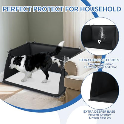 MABOZOO Dog Pee Pad Holder with High Walls, Foldable Dog Litter Box Pee Shields Indoor Dog Potty for Small and Medium Dogs, No Spill Pee Pad Holder Tray for Dogs Work (33.8*28*17.7in). Patent Pending - size: 34x28x17.7in
