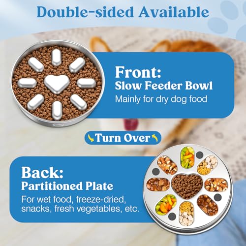 Slow Feeder Dog Bowls, 304 Stainless Steel Slow Feed Pet Bowl with Non-Slip Base for Medium Breed Dogs to Stop Bloat Prevent Choking, Dishwasher Safe, Silver - color: Silver, size: 3 Cups