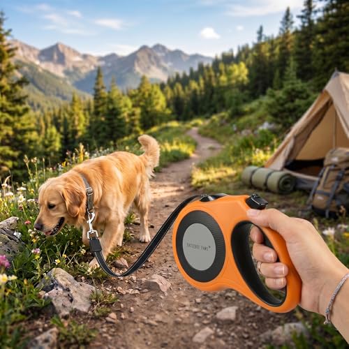 XL 16FT Retractable Dog Leash for Large Dog up to 120 lbs, Chew Proof Steel Wire Extender, One-Hand Brake & Lock, Tangle-Free Heavy Duty Walking Leash XL Orange - color: Orange