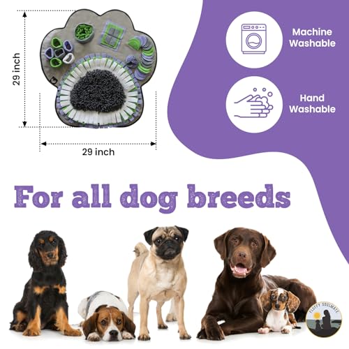 Paw Shaped Snuffle mat 29"x29" for Small, Medium, Big Size Dogs, Cats; Interactive Slow Feeding Sniffing mat for Mental Stimulation, Puzzle Toy for Encourages Natural Foraging Skills