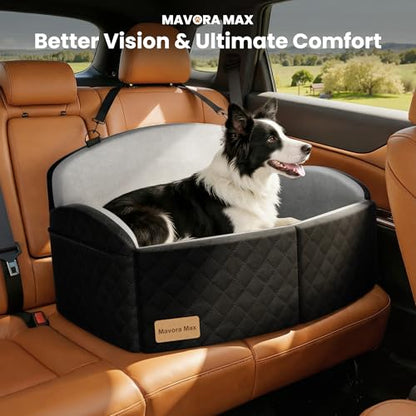 Dog Car Seat for Medium/Large Dogs, Memory Foam Dog Booster Seat with Thick Cushion up to 55 lbs or 2 Small Dogs, Travel Pet Car Seat with Detachable Washable Cover, 2 Safety Leashes (Black/Grey) - color: Black/Grey