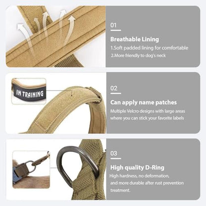 Tactical Dog Collar Adjustable Military Nylon Dog Collar with Control Handle and Heavy Duty Metal Buckle for Medium and Large Dogs (Brown,S) - color: Brown, size: Small (Pack of 1)
