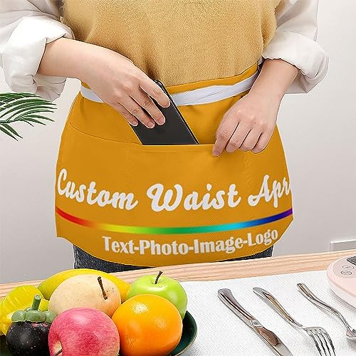sophiehome Custom Waist Apron with Pockets Add Photo Logo Name Personalized Waiter Server Short Aprons for Kitchen - color: Gold
