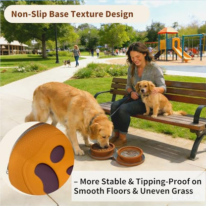 Collapsible Dog Bowl 2-in-1 Travel Portable Silicone Carabiner,Brown | food & water use, folds flat, compact storage, camping, hiking, everyday walks, carabiner clip included - color: A-Brown