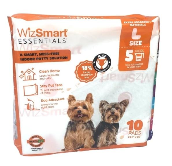 WizSmart Essentials Large Dog Pads, 23.5" x 22", Extra Absorbent Puppy Training Pads, Indoor Potty Pads, Leakproof Gel Pads for Small Dogs, Crate, House, Travel, Eco-Friendly, Non-Slip - 10 Count - size: 10 pads
