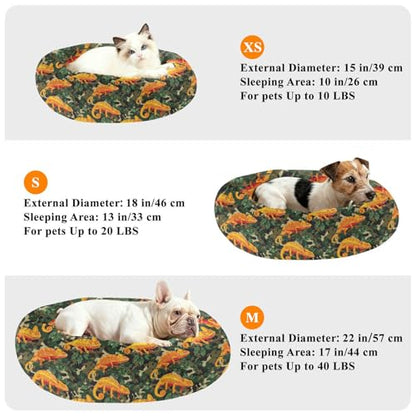Pet Bed Chameleons Orange Print, 18" Small Dog Cuddler with Anti-Slip Bottom, Cute Pattern Round Sofa for Indoor Puppies & Kittens, All-Season Comfort - size: Small