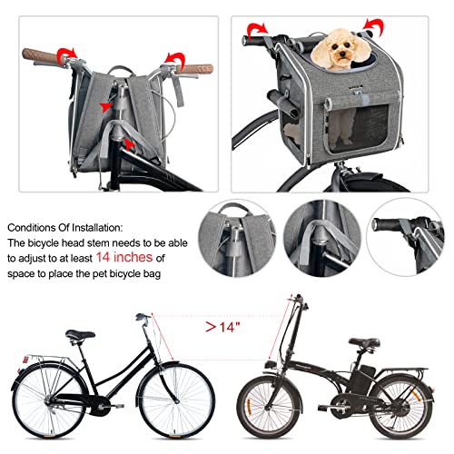 Dog Bike Basket, Expandable Soft-Sided Pet Carrier Backpack with 4 Open Doors, 4 Mesh Windows for Small Dog Cat Puppies - Grey - color: Grey-Fits 10-18 Lbs