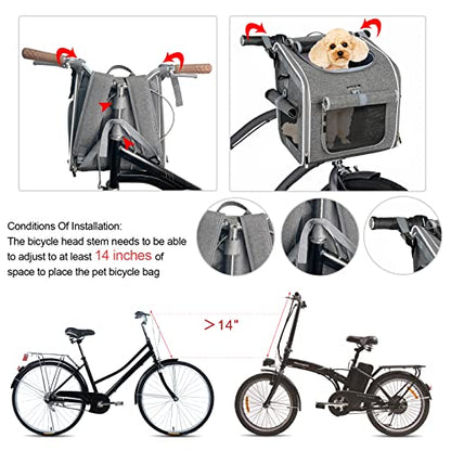 Dog Bike Basket, Expandable Soft-Sided Pet Carrier Backpack with 4 Open Doors, 4 Mesh Windows for Small Dog Cat Puppies - Grey - color: Grey-Fits 10-18 Lbs