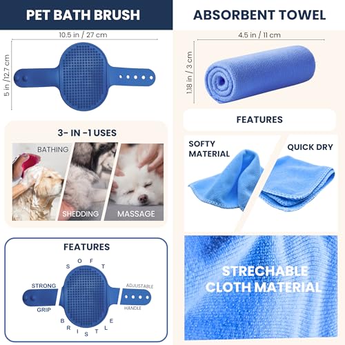 Dog Paw Cleaner, Paw Washer Cup with Soft Silicone Bristles, Portable Dog Foot Washer, 4-in-1 Paw Cleaner Kit with Paw Balm, Microfiber Towel & Grooming Brush (Blue, Medium) - color: Blue, size: Medium