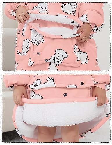 KFUBUO Wearable Blanket Hoodie for Kids Toddlers Sherpa Blanket Sweatshirt With Pocket Cute Dog Hoodies 2-6 Year Old Girl Boy Birthday Gifts - color: Dog, size: Kids 2-6YR