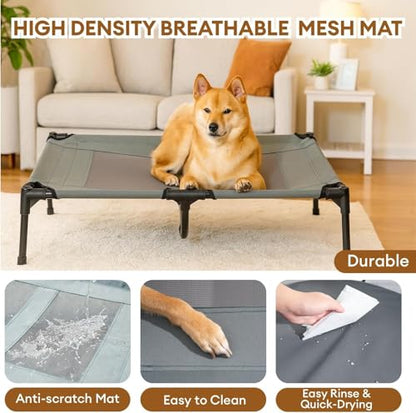 FUNNY FUZZY Elevated Cooling Dog Bed with Canopy(30"x24"x7") – Dog Cot Bed for Small,Medium Dogs with UV Shade, Breathable Mesh for Cooling, Indoor & Outdoor Use for Dogs up to 120 lbs