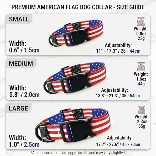 American Flag Dog Collar, Adjustable Nylon Patriotic Red White & Blue Collar for Small Medium Large Dogs, July 4th & Memorial Day USA Pet Collar - size: Small