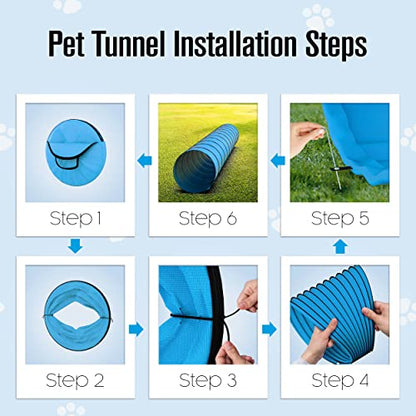 Houseables Dog Tunnel, Dog Agility Tunnel, Agility Equipment, 18 Feet, Puppy Obstacle Course, Pet Playground, Crawling, Small, Medium, Large, Indoor/Outdoor, Play, Pop Up Set, Exercise Tube, Toy, Blue - color: Blue