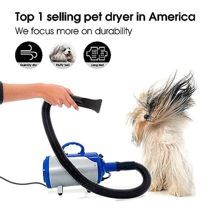 SHELANDY Groomer Partner Pet Hair Force Dryer Dog Grooming Blower with Heater (Blue) - color: Blue