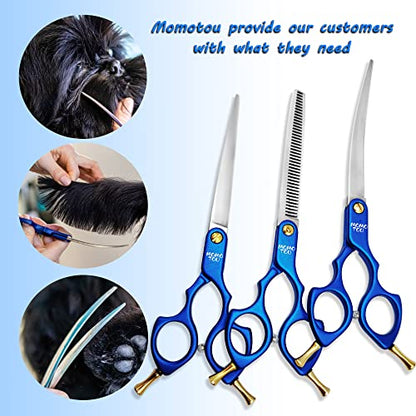 6.5'' Small Blue Straight Dog Grooming Scissors Professional Trimming Shears with Ultra-Lightweight Offset Handle 440C Stainless Steel Pet Scissors for Face and Paws - color: Blue Straight
