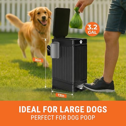 Pupzle Dog Poop Trash Can Outside, 3.2 Gal Metal Dog Waste Trash Can with Lid Outdoor, Waste Container with Pedal Garbage Poop Bin, Poo Bucket Outdoor with Lid for Backyard Odor Control (Black, Large) - size: Large