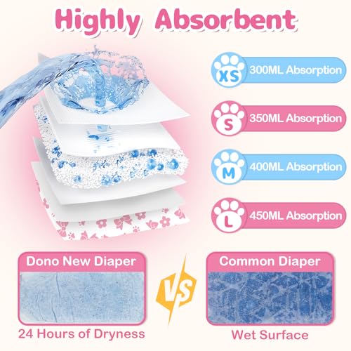 Dono Disposable Pull It Up Female Dog Diapers, 360° Stretchy Waist Puppy Diapers, Super-Absorbent Doggie Diapers with Rapid-Dry Technology Leak-Proof Design for Doggy in Heat Period, S 10 Pcs - size: S(Waist 9"-17")