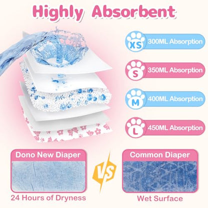 Dono Disposable Pull It Up Female Dog Diapers, 360° Stretchy Waist Puppy Diapers, Super-Absorbent Doggie Diapers with Rapid-Dry Technology Leak-Proof Design for Doggy in Heat Period, S 10 Pcs - size: S(Waist 9"-17")