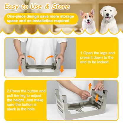 Elevated Dog Bowls 3 Height Adjustable Raised Bowl Stand with 25oz Stainless Steel Dog Food Bowls Anti-Slip for Small Dogs Adjusts to 7.5", 6", 2.75", Grey - color: Grey, size: Small dogs