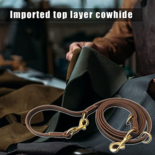 Hands Free Leather Dog Leash 8ft，Durable Genuine Leather Multi Function Dog Leashes，Strong Leash for Small Medium Large Breed Dogs