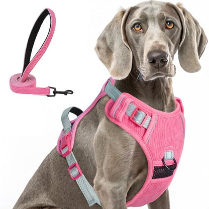 BEAUTYZOO No Pull Dog Harness Large, Adjustable Dog Harness and Leash Set -Easy Wearing with 3 Buckles/Control Handle,No Choke Soft Padded Reflective Pet Vest for Training Walking Hiking,Rose XL - color: Solid Rose, size: XL: chest 22"-44"