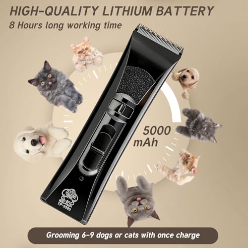 Tife Dog Clipper Low Noise, Dog Grooming Kit with Rechargeable, Pet Shaver Cordless Electric Quiet Hair Clipper (Black-tp9980) - color: Black-tp9980